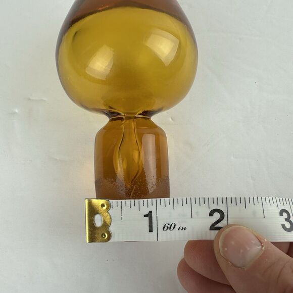 MCM Amber Art Glass Decanter Genie Bottle Flame Tear Drop Stopper ONLY 9” - Picture 6 of 10